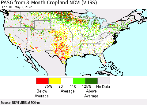 United States PASG from 3-Month Cropland NDVI (VIIRS) Thematic Map For 5/1/2022 - 5/8/2022