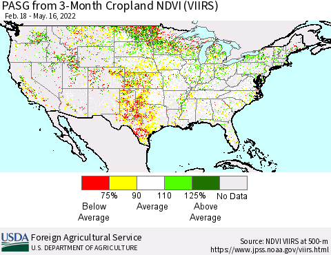 United States PASG from 3-Month Cropland NDVI (VIIRS) Thematic Map For 5/11/2022 - 5/20/2022