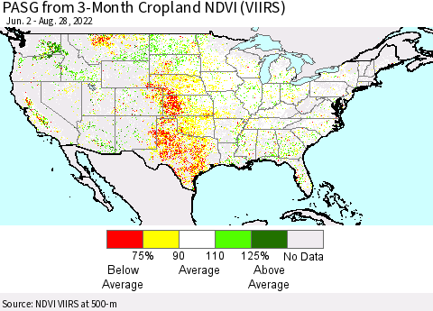United States PASG from 3-Month Cropland NDVI (VIIRS) Thematic Map For 8/21/2022 - 8/28/2022