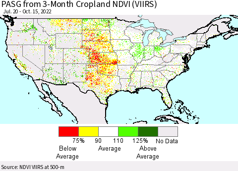 United States PASG from 3-Month Cropland NDVI (VIIRS) Thematic Map For 10/8/2022 - 10/15/2022