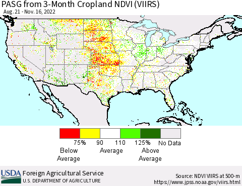 United States PASG from 3-Month Cropland NDVI (VIIRS) Thematic Map For 11/11/2022 - 11/20/2022