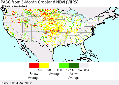 United States PASG from 3-Month Cropland NDVI (VIIRS) Thematic Map For 12/11/2022 - 12/18/2022