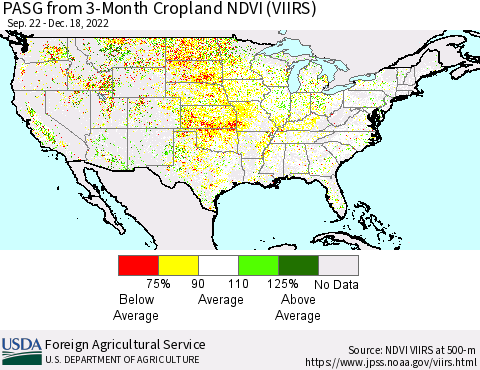 United States PASG from 3-Month Cropland NDVI (VIIRS) Thematic Map For 12/11/2022 - 12/20/2022