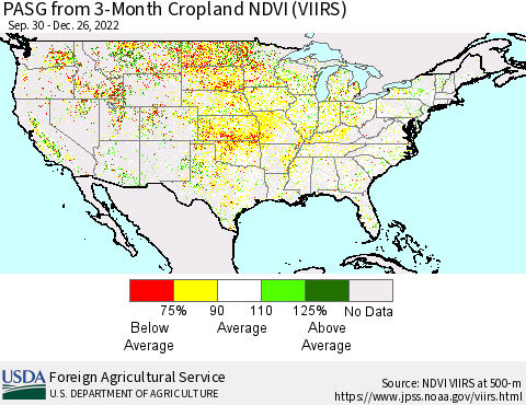 United States PASG from 3-Month Cropland NDVI (VIIRS) Thematic Map For 12/21/2022 - 12/31/2022