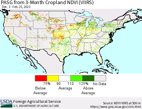 United States PASG from 3-Month Cropland NDVI (VIIRS) Thematic Map For 2/21/2023 - 2/28/2023