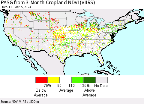 United States PASG from 3-Month Cropland NDVI (VIIRS) Thematic Map For 2/26/2023 - 3/5/2023