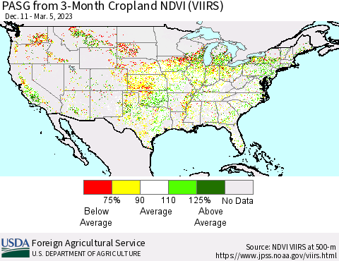 United States PASG from 3-Month Cropland NDVI (VIIRS) Thematic Map For 3/1/2023 - 3/10/2023