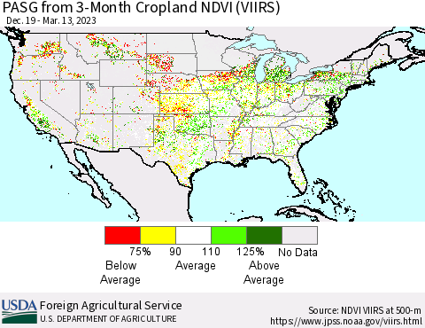 United States PASG from 3-Month Cropland NDVI (VIIRS) Thematic Map For 3/11/2023 - 3/20/2023