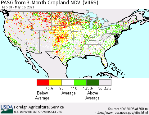 United States PASG from 3-Month Cropland NDVI (VIIRS) Thematic Map For 5/11/2023 - 5/20/2023