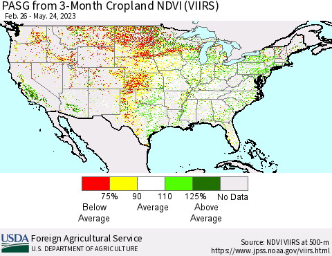 United States PASG from 3-Month Cropland NDVI (VIIRS) Thematic Map For 5/21/2023 - 5/31/2023