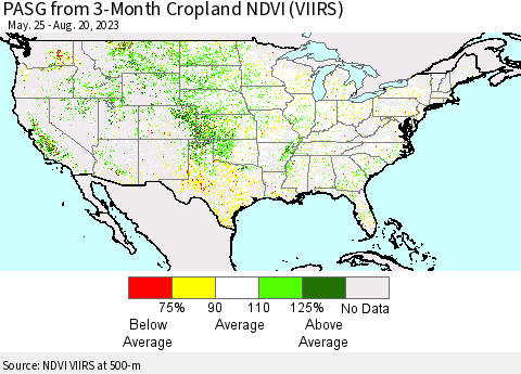 United States PASG from 3-Month Cropland NDVI (VIIRS) Thematic Map For 8/11/2023 - 8/20/2023