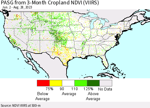 United States PASG from 3-Month Cropland NDVI (VIIRS) Thematic Map For 8/21/2023 - 8/28/2023