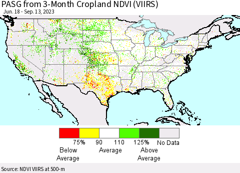 United States PASG from 3-Month Cropland NDVI (VIIRS) Thematic Map For 9/6/2023 - 9/13/2023