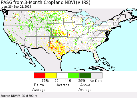 United States PASG from 3-Month Cropland NDVI (VIIRS) Thematic Map For 9/14/2023 - 9/21/2023
