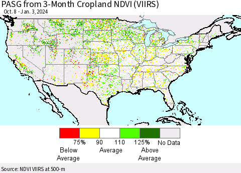 United States PASG from 3-Month Cropland NDVI (VIIRS) Thematic Map For 12/27/2023 - 1/3/2024
