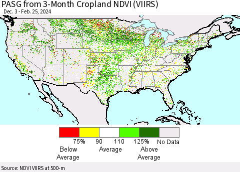United States PASG from 3-Month Cropland NDVI (VIIRS) Thematic Map For 2/18/2024 - 2/25/2024