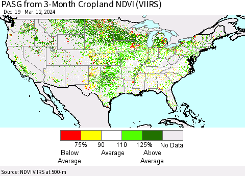 United States PASG from 3-Month Cropland NDVI (VIIRS) Thematic Map For 3/5/2024 - 3/12/2024