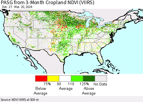 United States PASG from 3-Month Cropland NDVI (VIIRS) Thematic Map For 3/13/2024 - 3/20/2024