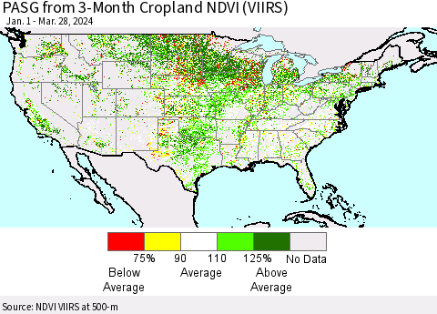 United States PASG from 3-Month Cropland NDVI (VIIRS) Thematic Map For 3/21/2024 - 3/28/2024