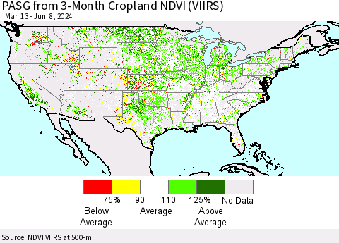 United States PASG from 3-Month Cropland NDVI (VIIRS) Thematic Map For 6/1/2024 - 6/8/2024