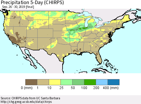 United States Precipitation 5-Day (CHIRPS) Thematic Map For 9/26/2019 - 9/30/2019