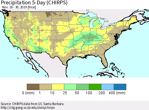 United States Precipitation 5-Day (CHIRPS) Thematic Map For 11/26/2019 - 11/30/2019