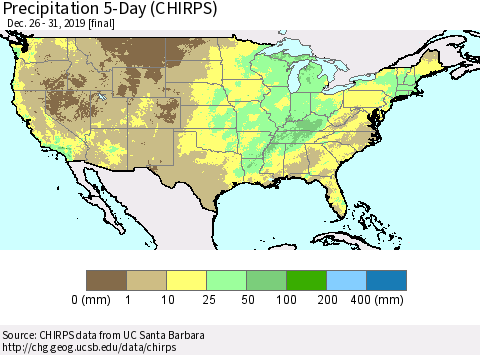 United States Precipitation 5-Day (CHIRPS) Thematic Map For 12/26/2019 - 12/31/2019