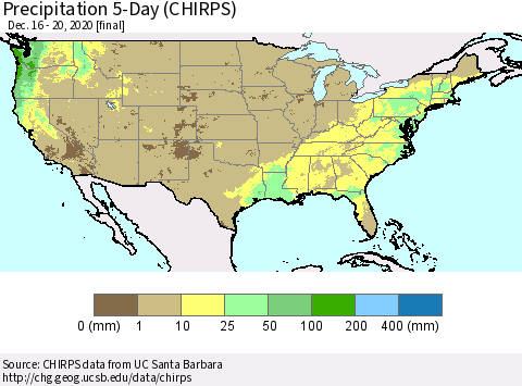 United States Precipitation 5-Day (CHIRPS) Thematic Map For 12/16/2020 - 12/20/2020
