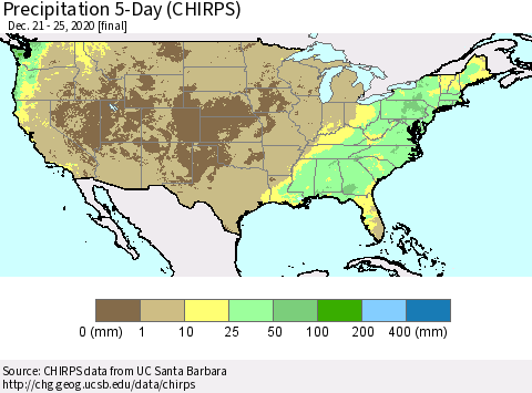 United States Precipitation 5-Day (CHIRPS) Thematic Map For 12/21/2020 - 12/25/2020
