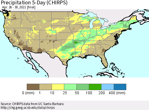 United States Precipitation 5-Day (CHIRPS) Thematic Map For 4/26/2021 - 4/30/2021