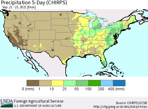 United States Precipitation 5-Day (CHIRPS) Thematic Map For 9/21/2021 - 9/25/2021