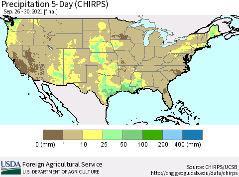 United States Precipitation 5-Day (CHIRPS) Thematic Map For 9/26/2021 - 9/30/2021