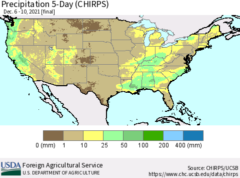 United States Precipitation 5-Day (CHIRPS) Thematic Map For 12/6/2021 - 12/10/2021