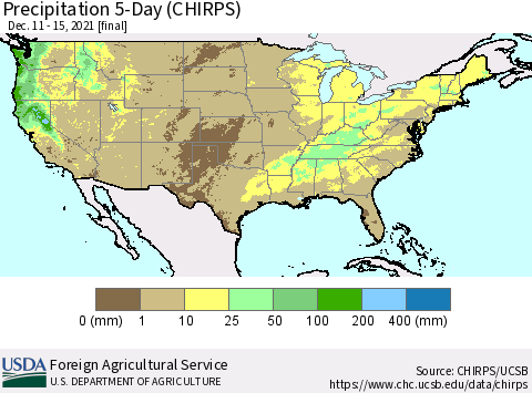 United States Precipitation 5-Day (CHIRPS) Thematic Map For 12/11/2021 - 12/15/2021