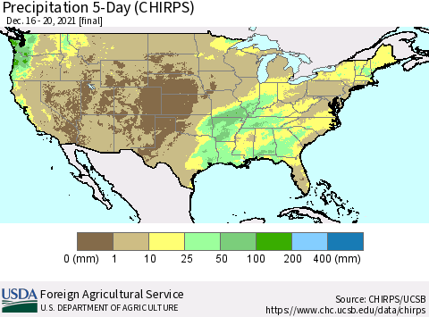 United States Precipitation 5-Day (CHIRPS) Thematic Map For 12/16/2021 - 12/20/2021