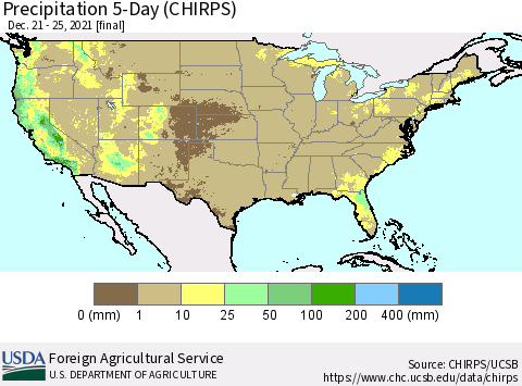 United States Precipitation 5-Day (CHIRPS) Thematic Map For 12/21/2021 - 12/25/2021