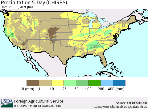 United States Precipitation 5-Day (CHIRPS) Thematic Map For 12/26/2021 - 12/31/2021
