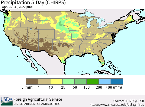 United States Precipitation 5-Day (CHIRPS) Thematic Map For 4/26/2022 - 4/30/2022