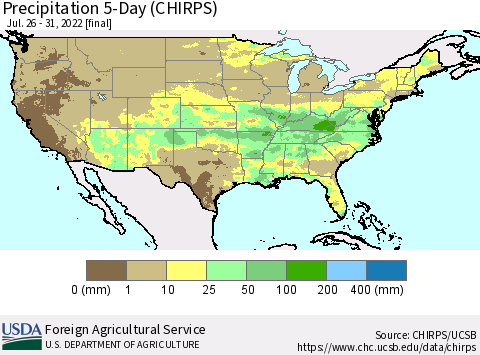 United States Precipitation 5-Day (CHIRPS) Thematic Map For 7/26/2022 - 7/31/2022