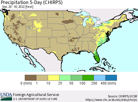 United States Precipitation 5-Day (CHIRPS) Thematic Map For 9/26/2022 - 9/30/2022