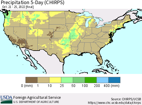 United States Precipitation 5-Day (CHIRPS) Thematic Map For 10/21/2022 - 10/25/2022