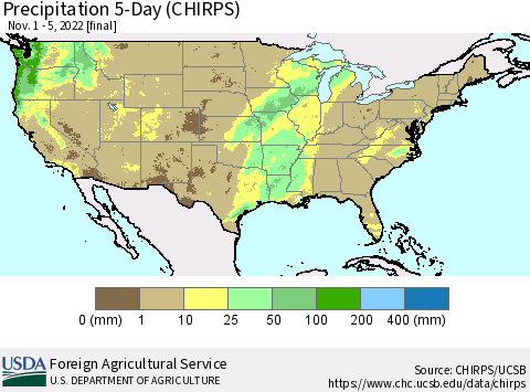United States Precipitation 5-Day (CHIRPS) Thematic Map For 11/1/2022 - 11/5/2022