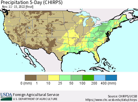 United States Precipitation 5-Day (CHIRPS) Thematic Map For 11/11/2022 - 11/15/2022