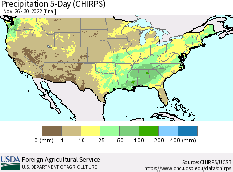 United States Precipitation 5-Day (CHIRPS) Thematic Map For 11/26/2022 - 11/30/2022