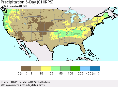 United States Precipitation 5-Day (CHIRPS) Thematic Map For 12/6/2022 - 12/10/2022