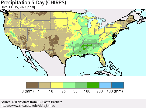 United States Precipitation 5-Day (CHIRPS) Thematic Map For 12/11/2022 - 12/15/2022