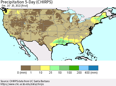 United States Precipitation 5-Day (CHIRPS) Thematic Map For 12/16/2022 - 12/20/2022