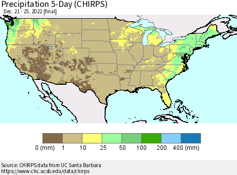 United States Precipitation 5-Day (CHIRPS) Thematic Map For 12/21/2022 - 12/25/2022