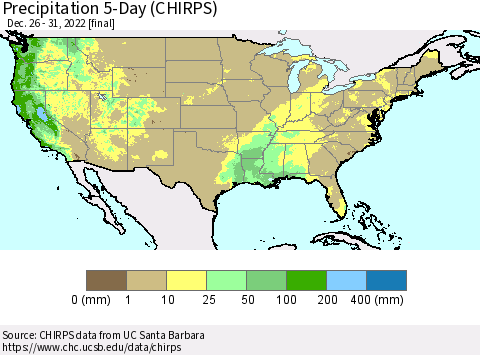 United States Precipitation 5-Day (CHIRPS) Thematic Map For 12/26/2022 - 12/31/2022