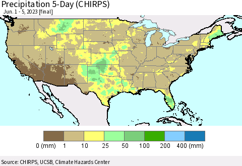 United States Precipitation 5-Day (CHIRPS) Thematic Map For 6/1/2023 - 6/5/2023